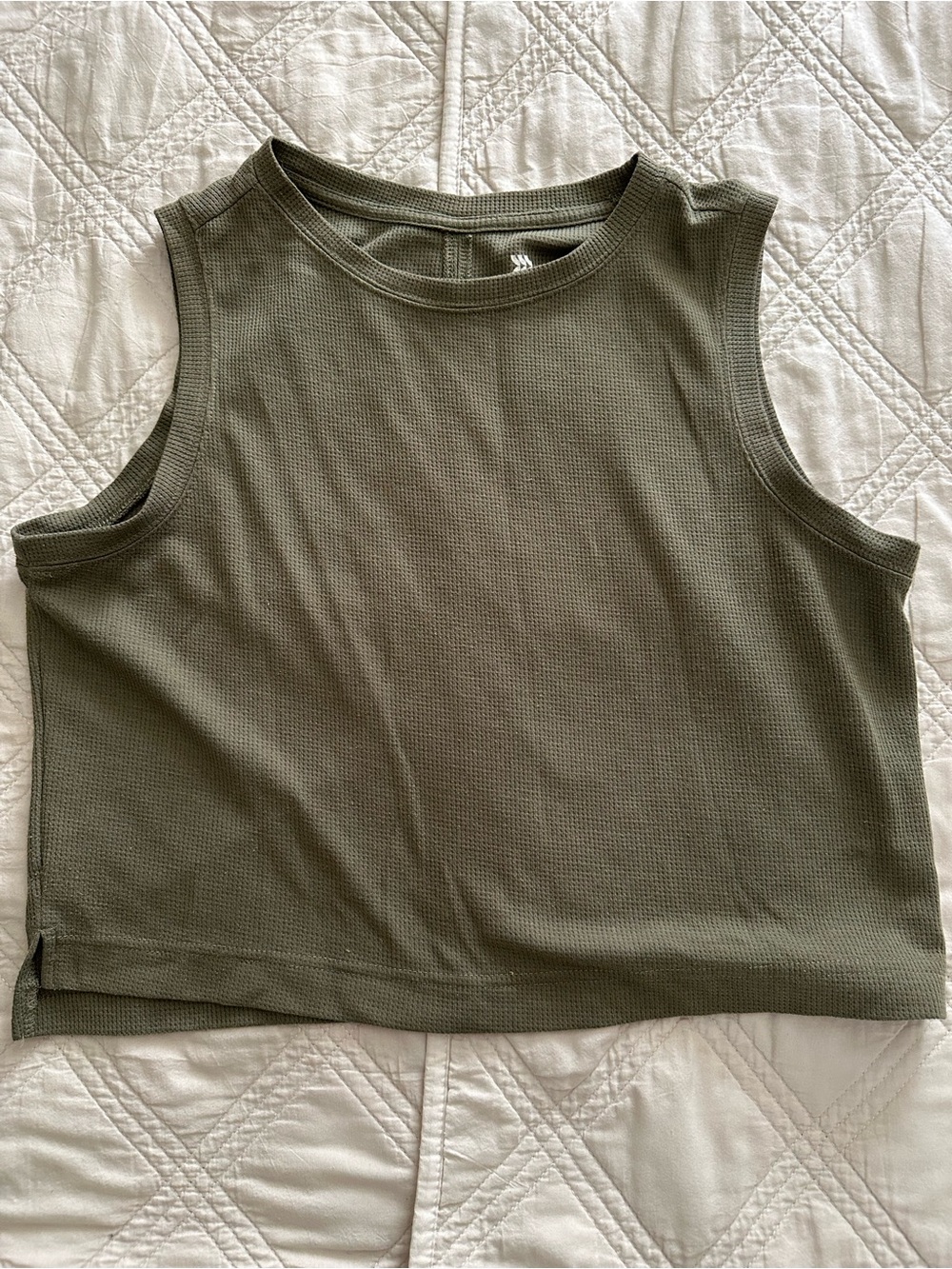 All In Motion Olive Green Waffle-Knit Cropped Workout Tank Top